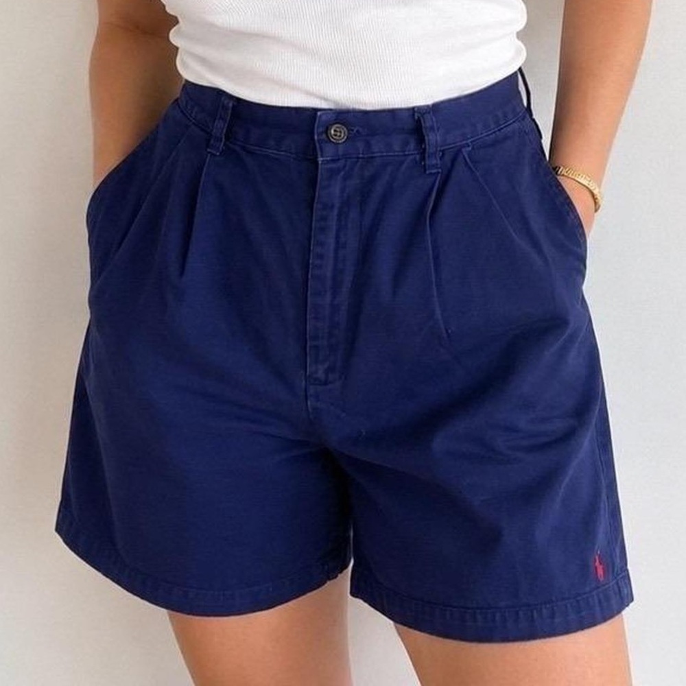Vintage Ralph Lauren Polo Sport Navy Pleated High Rise Bermuda Shorts - Size 14
